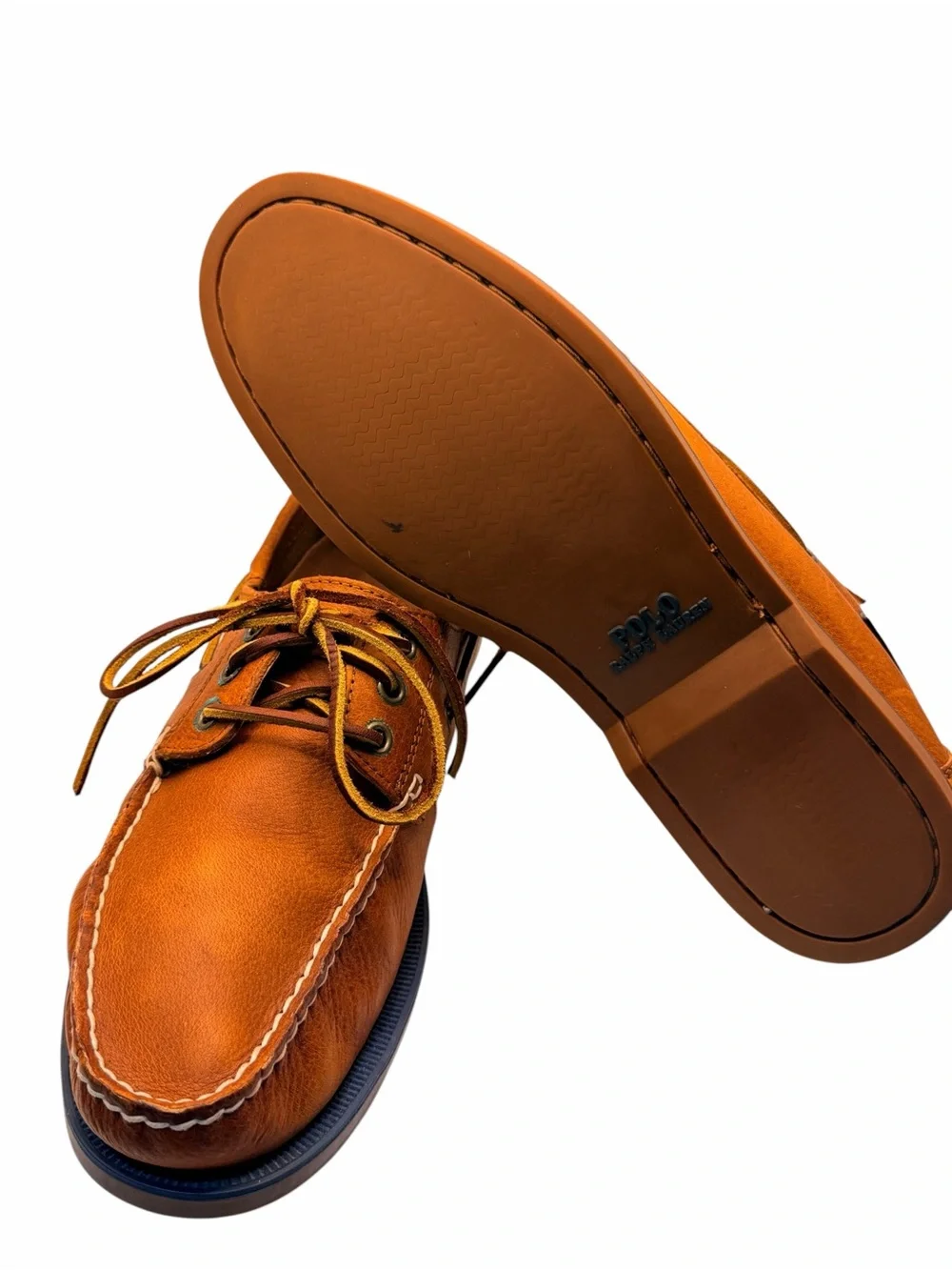 Polo Ralph Lauren Bienne Leather Boat Shoes Men’s 10D Brown Moc Lace-Up Casual